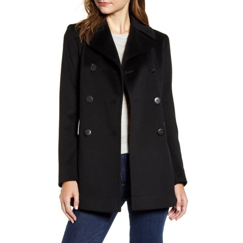 Fleurette Double Breasted Wool Peacoat Black sz 12